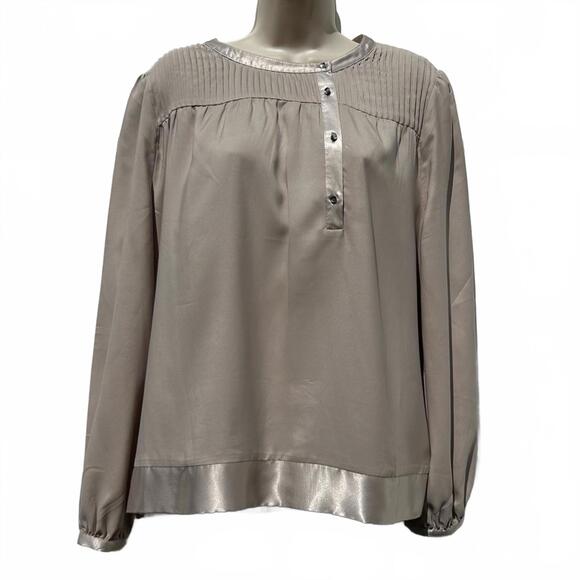 BCBGMaxAzria Tops - BCBGMAXAZRIA Long Sleeve Asymmetrical Yoke, Pleats, Tie Nape Beige Blouse | XL